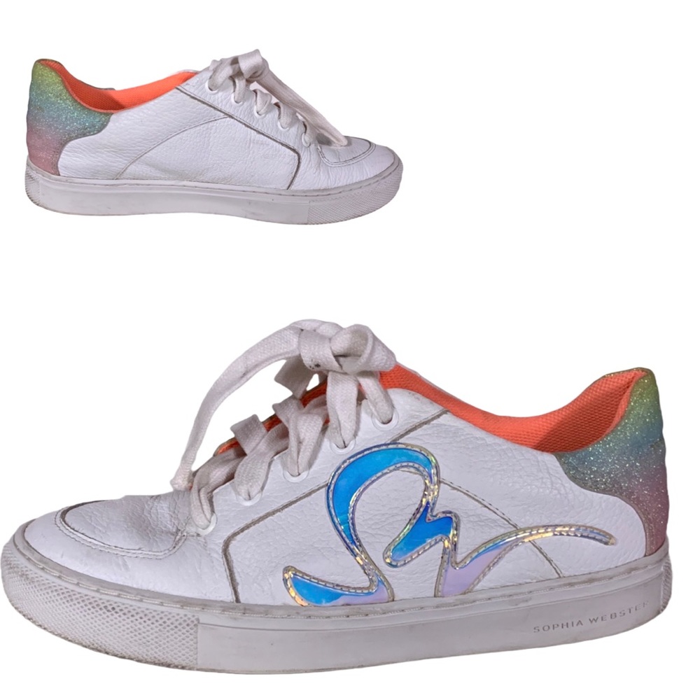 SOPHIA WEBSTER "SWALK IRIDESCENT" WHITE LEATHER PASTEL OMBRE GLITTER SNEAKERS 38 - Picture 2 of 15
